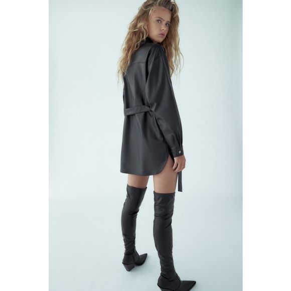 Zara faux leather belted long over shirt - Picture 4 of 4